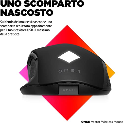 OMEN Vector Mouse Wireless, 6 Tasti Programmabili, DPI 100 a 16.000 con sensore ottico PixArt PAW3335, Tempo Risposta 1 ms, LED Personalizzabili, Rotella Scorrimento, Ergonomico, Nero - Mouse gaming - Immagine 5