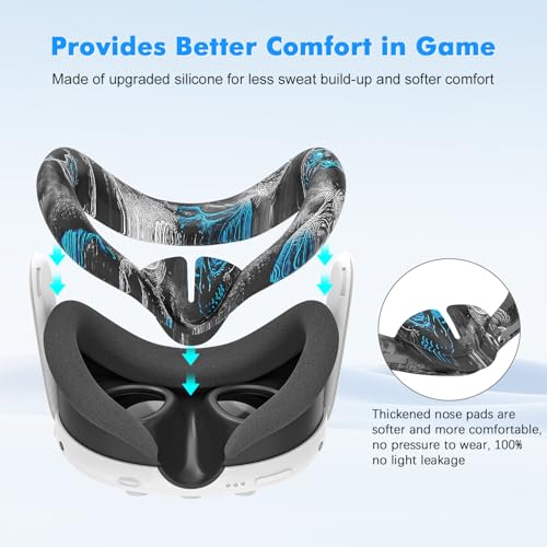 Tyasoleil Accessories Compatible with Oculus Quest 3, Silicone Cover Set VR Accessory Set, Include Controller Grip Leather Cover, VR Shell Cover, Face Cover, Lens Cover (Phantom) - Image 5