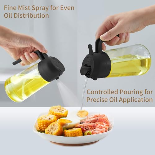 Image of Unbreakable Oil Sprayer for Cooking - 16 OZ Dishwasher-Safe Dispenser Bottle, 2-in-1 Spray & Pour for Olive Oil, Avocado Oil, Vinegar, Soy Sauce, Easy Clean with Removable Lid(Black)