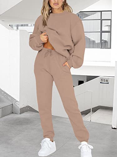 Kansoon Sweat Suits For Womens 2 Piece Crewneck Solid Sweatshirts Jogging Long Pants Set Casual Outfits Activewear Khaki Xl #TOP3