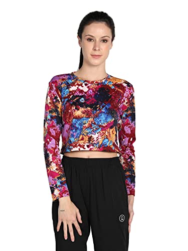 Image of CHKOKKO Women's Polyester Regular Fit Round Neck Full Sleeves Gym Crop Top