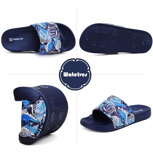 Image of WateLves Girls & Boys Slide Sandals Kids Summer Slippers Slip On for Outdoor Beach Pool Shower (Little Kid /Big Kid)