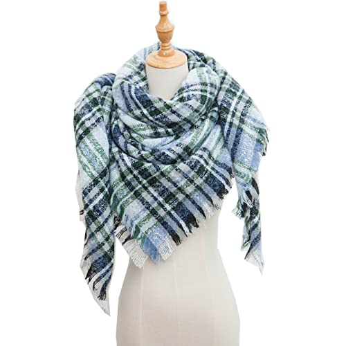 Cold Weather Scarves Plaid Blanket Thick Winter Scarf Tartan Chunky Wrap Oversized Fashion Warm Neck (Blue, One Size) #TOP1