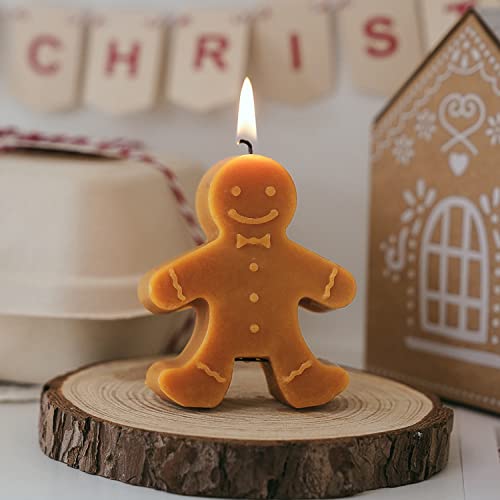 Gingerbread Man Shaped Scented Candle,65G Handmade Aesthetic Aroma Soy Wax Christmas Decorative Candle for Table Photo Prop,Prefect for Christmas Eve Party Decoration and Gift (Yellow)