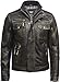 Produktbild BRANDSLOCK Vintage Mens Alle Bikerjacke aus Leder Vintage Washed Schwarz Biker Stil Crinkle Retro (XL, SCHWARZ)
