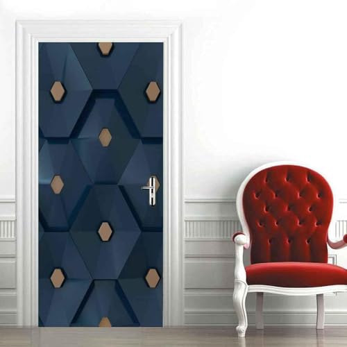 Tizhweqo Pegatina Puerta Azul Pegatinas para Puertas Azul Adhesivo Vinilo 3D Puerta Pegatina Pared Murales Papel Pintado Poster para Sala de Baño Decorativos 90x210 cm 4516a
