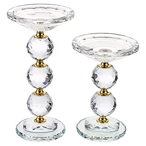 OwnMy Set mit 2 Kristallglas-Stumpenkerzenhaltern, Votivkerzenhalter-Set, dekorativer Teelichthalter aus Glas, Stumpenkerzenständer, moderne Kerzendekoration für Wohnzimmer, Hochzeitsdekoration Cover