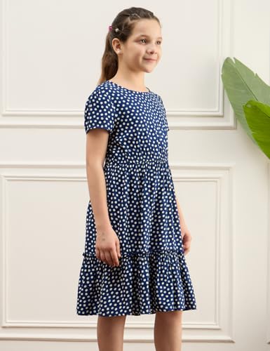 Image of Amazon Brand - Symbol Girls Fit and Flare Printed Rayon Dress | Age 6-14 Years