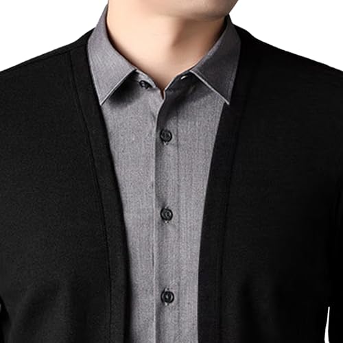 Men's Cardigan Fake Two Pieces Sweater Long Sleeve Business Polo Sweater Slim Fit Knitted Casual Sweaters2