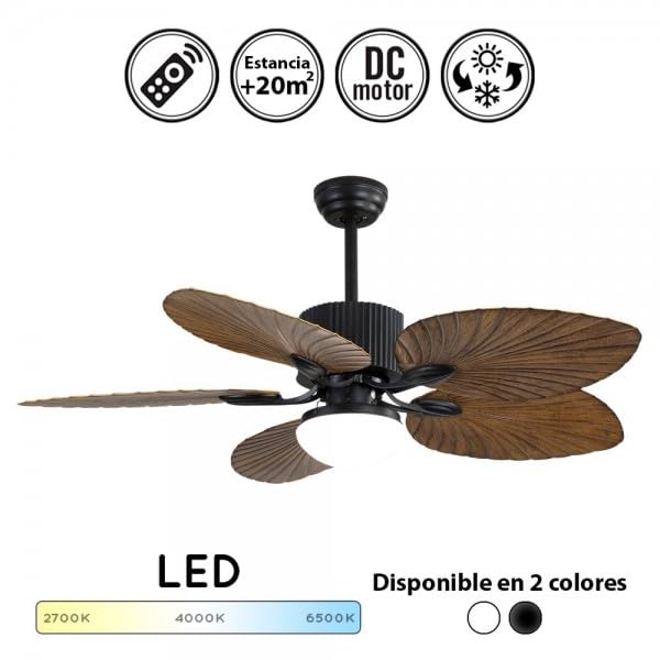 Bilake Ventilador de techo grande luz y mando Ø132 cm motor DC 5 aspas | Ventilador techo colonial estilo tropical diseño hoja de palma