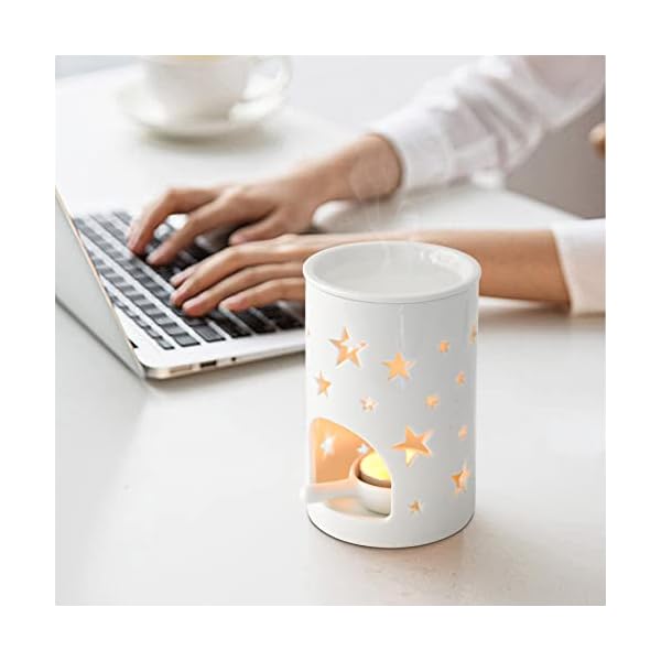 Comsaf Keramik Duftlampe Teelicht, Aromalampe mit Kerzenhalter, Mini Teelichthalter Öl Brenner, Aroma Diffuser Räucher… – Bild 5