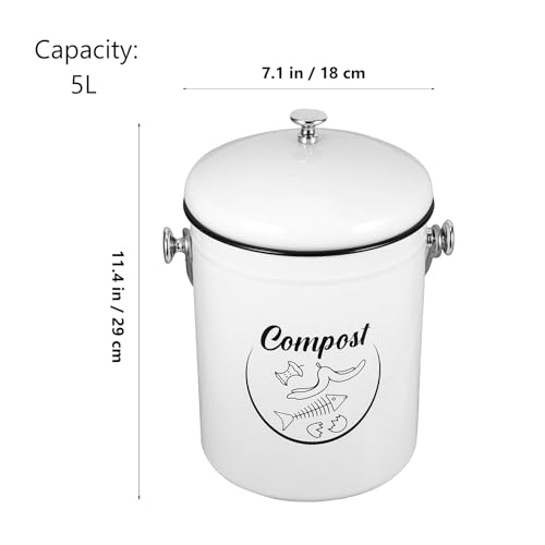 Contenedor de compost de hierro blanco de 5l ecológico para cocina con tapa 3