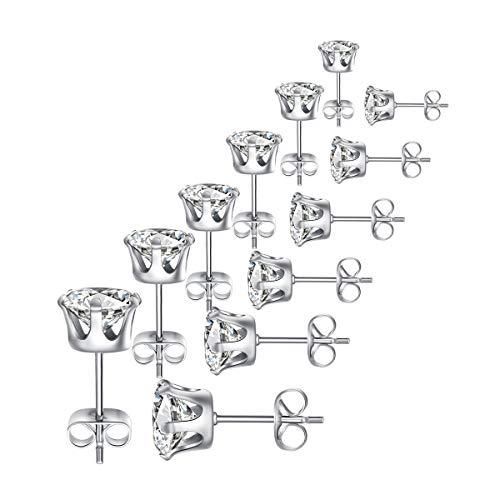 FOSIR Stainless Steel Stud Earrings for Women Men Hypoallergenic Cubic Zirconia Earrings Set, 3-8mm by FOSIR - Used condition - US$5.94