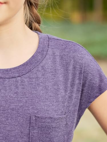 Image of GORLYA 2 Pack Girls Cap Sleeve Summer T-Shirt Multipacks Casual Loose Basic Tee Tops with Pocket 6-14Y