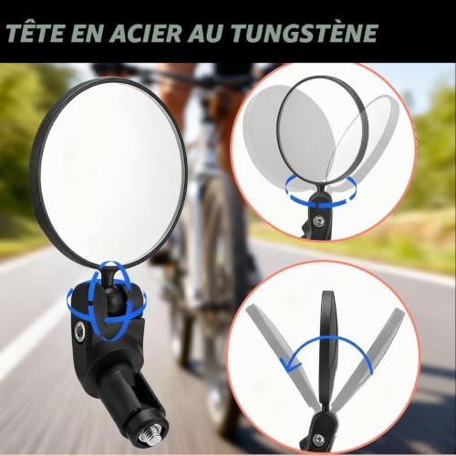 leruiyezs Retroviseur Velo,Pour Guidon 16-22mm,Ø75mm,Pivotant 360° Pliable,Grand Angle Convexe,Pour Velo Electrique,E-bike,VTT,MTB,Route,Antivibrations,Avec Clé Allen,Retroviseur Velo Electrique – vue 4