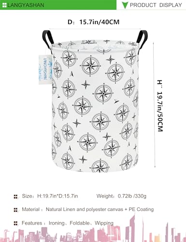 Image of Laundry Basket Canvas Fabric Collapsible Organizer Basket for Storage Bin Toy Bins Gift Baskets Bedroom Clothes Children Nursery Hamper (Black Compass)