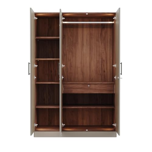 Image of Wakefit Wardrobe for Bedroom | 3 Yr Warranty | Cupboard for Bedroom, Almirah, Wooden Wardrobe,Comes with LED light, Storage Drawer, Mirror & Hanger, Density:680-750 kg /m, Free Installation(Tyrian-CB)
