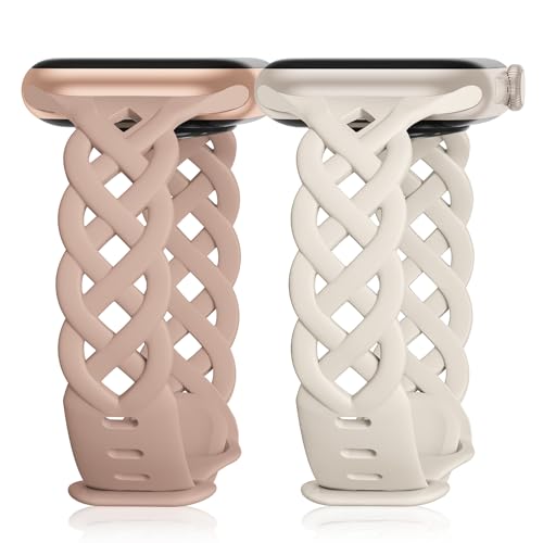 Image of Braided Silicone Bands Compatible with Apple Watch Women Slim Thin Narrow