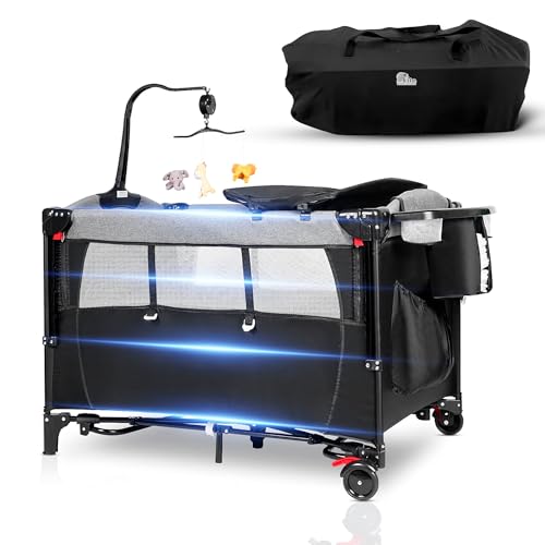 5 in 1 Baby Bassinet - Portable Crib, Bedside Sleeper, Diaper Changer, Playard & Travel Pack and Play Newborn to Toddler Carry Bag + Safety Strap Included