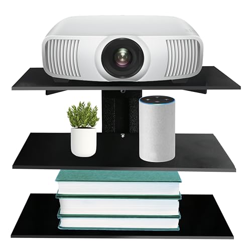 FEBTECH - Estante flotante de TV - Estante para proyector - Estante de montaje en pared para TV, reproductores de DVD, consolas de juegos, cajas de cables, accesorios de TV, 3 estantes, color negro