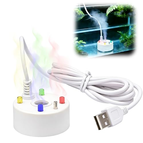 HOMTRAK Mist Maker Fogger 5W USB 5V with 4 Colour-Changing LED Lights Water Fountain Pond Atomizer Mist Maker Outdoor for Rockery Garden Yard Aquarium Decor Low Water Auto Off