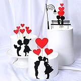 3 Sets Valentine's Day Cake Toppers,Mr and Mrs Kissing Couple Birthday Cake Plugin Set, Red Heart...