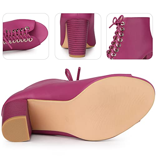 Perphy Peep Toe Lace Up Chunky Heel Ankle Boots for Women3