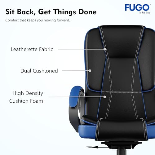 Image of FUGO FG12 Ergonomic Office Chair with Adjustable Height,Cushioned Back & Seat,Tilting Mechanism,Heavy-Duty Metal Base,Dual Nylon Casters-Ideal for Work,Gaming, Study,3Year Warranty (Black & Blue)