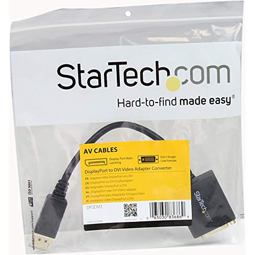 StarTech.com DisplayPort to DVI-D Adapter - 1920x1200 - Passive DVI Video Converter with Latching DP Connector (DP2DVI2),Black