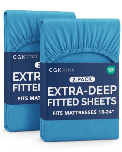 Image of CGK Linens 2 Pack Extra Deep Twin Fitted Sheets - Denim Blue