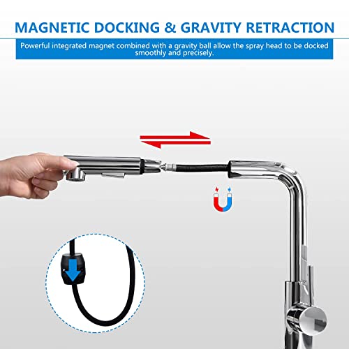 Tohlar Kitchen Sink Mixer Taps Chrome with Magnetic Docking Pull Out Sprayer 360°Swivel Spout, 2 Spray Modes Hot and Cold Water Tap, Single Lever 1-Hole Taps, L-Form Kitchen Sink Faucet