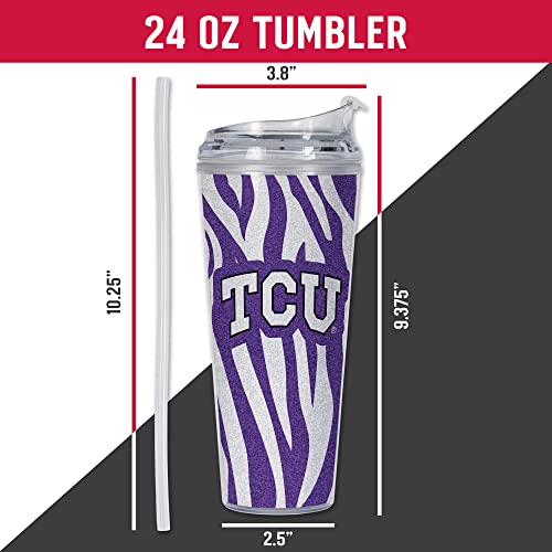 Image of Rico Industries NCAA Glitter 24oz Acrylic Glitter Tumbler with Hinged Lid, Officially Licensed Double Wall Tumbler with Straw
