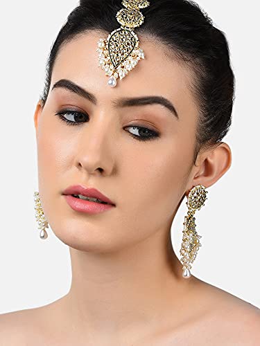 Traditional Kundan Dangle Earring & Maangtikka Set For Women