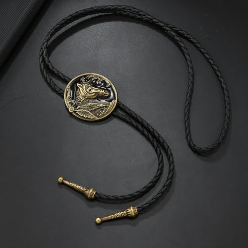 Image of Joxevyia Bolo Tie for Men Vintage Cow Skull Leather Rope Western Cowboy Necktie Vintage Bola Tie Gift for Him