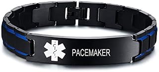 VNOX PACEMAKER-Two Tone Brushed Stainless Steel Emergency Medical Alert ID Adjustable Bracelet Wristbandtb