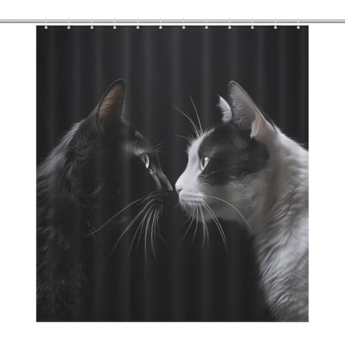 Rideau de douche imperméable et lavable motif chat mignon en tissu polyester durable - 7