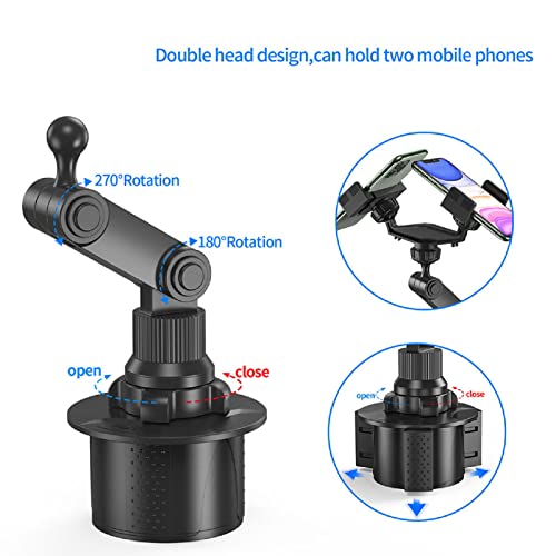 Suporte duplo de copo para celular, suporte giratório de 360°, suporte universal ajustável para 2 te