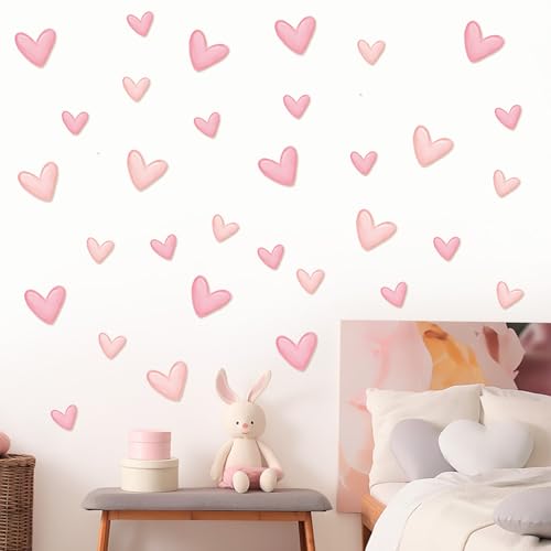 8 PCS Pink Wall Stickers with 80 Heart Shape for Bedrooms 22.5 * 15 cm Girls Bedroom Accessories Girl Bedroom Decor Nursery Wall Sticker Kids Wallpaper for Kid Toddlers Playroom Pink Room Decor