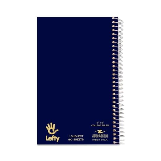 Roaring Spring Lefty Spiral Journal, College Ruled Small Left Handed Notebook, 8" x 5", 80 Sheets, Assorted Color Covers