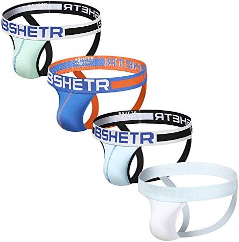 BSHETR Men's Jockstraps Athletic Supporters 4-Pack Cotton Work Out Underwear