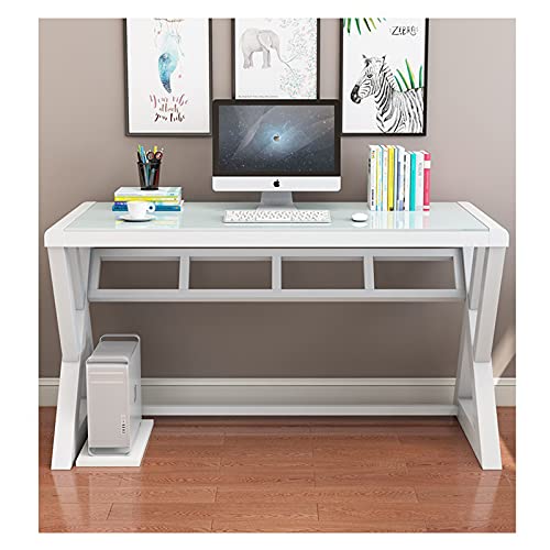 Samery Computer Desk, 55.1 Inch Modern Simple Office Desk Computer Table Study Gaming Writing Desk For Home Office, Glass Top/Metal Frame, Black #TOP3
