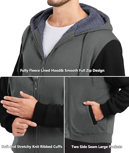 Image of GEEK LIGHTING Men's Fleece-Lined Zip Up Hoodie, Thick Hooded Jacket Winter Warm Athletic Sweatshirt