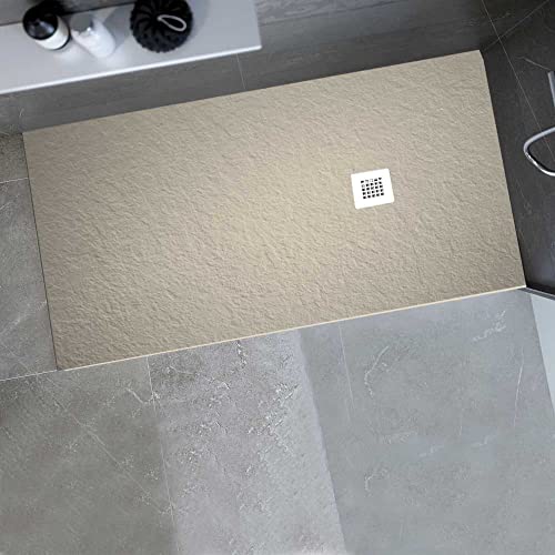 Gresinex® - Plato de Ducha en Resina y Cargas Minerales Aligeradas- Crema Ral 1013 - NUEVA TEXTURA PIZARRA - Antideslizante Grado 3 - (90x130) Cover