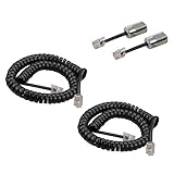 SINCODA 2 Pack 6 Ft Uncoiled /1.2 FT Modular Coiled Telephone Phone Handset Curly Cable Cord +2 Pack 360° Telephone Cord Detangler Extended Rotating(6FT/Black)