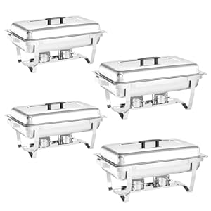 Chafing Dish Buffet Set 4 Packs,8 Quart Stainless Steel Foldable Rectangular Chafing Full Size Food Pan,Chafing Servers With Covers buffet servers and food warmers for parties wedding outdoor banquet