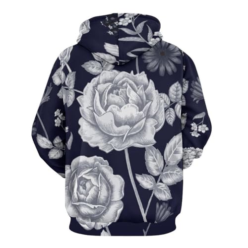 Sweats à capuche manche longue pull imprimé fleur grise hoody sweatshirt chaud taille S - 4