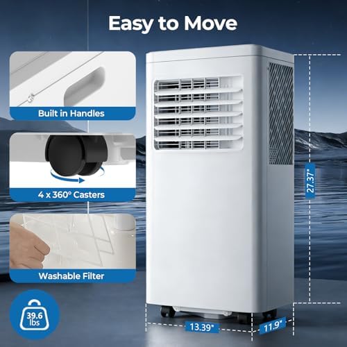Havato 8,000 BTU Portable Air Conditioner with Cooling Dehumidifier Fan, Cools Room up to 350 sq ft, 3-in-1 AC Unit with Remote & Touch, 2 Speeds, 24H Timer, LED Display, Includes Window Kit, White — view 6