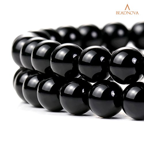 Image of BEADNOVA Black Onyx Beads Natural Crystal Beads Stone Gemstone Round Loose Energy Healing with Crystal Stretch Cord for Jewelry Making (8mm, 45-48pcs)