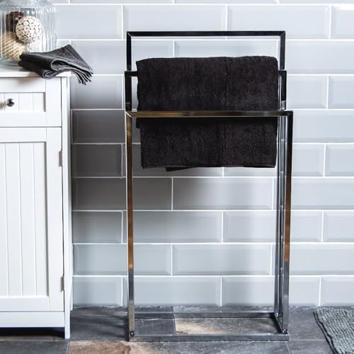 Miniatura 3 de Casaseleccion - Toallero De Pie Múltiple Cromado De Metal Con 3 Brazos De 85x45x22 Cm. Funcional Y Estético, No Requiere Agujeros En La Pared. Ideal Para Decorar Tu Baño.
