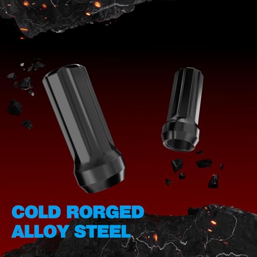 Image of 20PCS 1 /2x20 Lug Nuts Black with 7 Spline Tuner, 1 /2 inch-20 Locking Lugnuts 2 inch Length with 1 Socket Key, 60 Degree Conical /Cone Bulge Seat Closed End